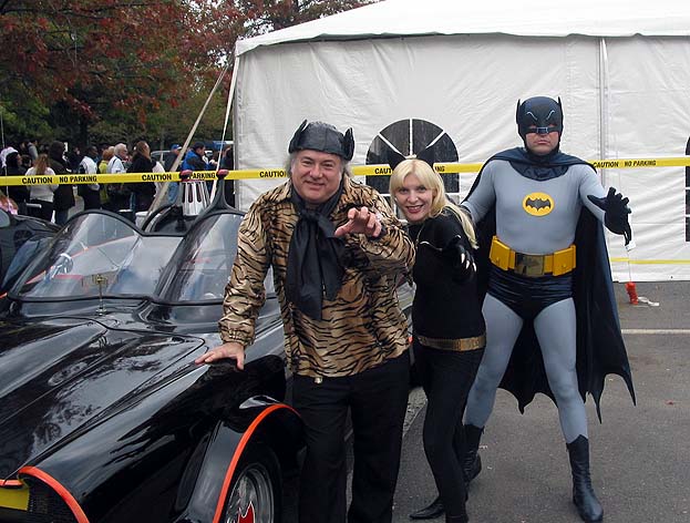 Catwoman, center, is flanked by a henchman and the Caped Crusader!