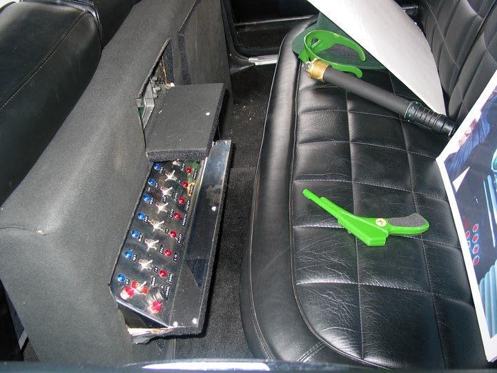 The control panel in the back seat of the Black Beauty.